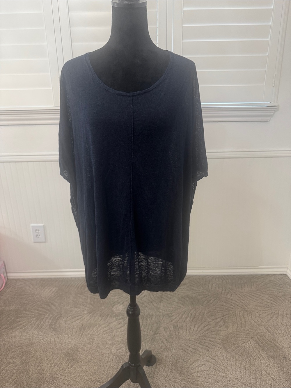 Vince Women's Navy Short-Sleeve Scoop Neck Tunic Top